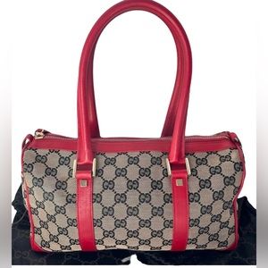 Gucci GG Canvas Silver hardware Boston Bag with DUSTBAG